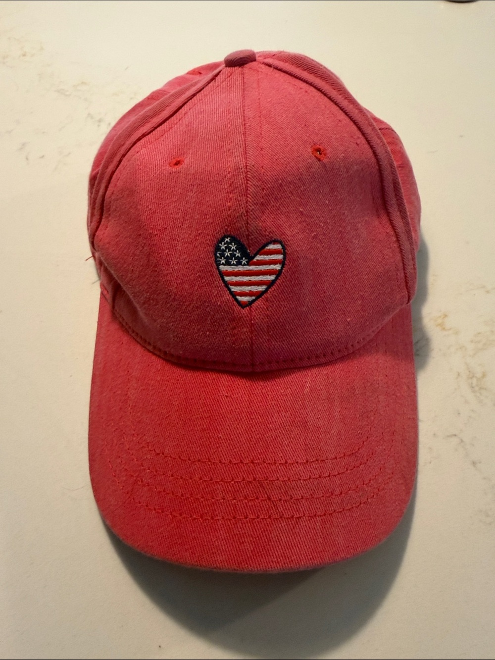 Women’s Pink Love Your Melon Baseball Cap with American Flag Heart Embroidery